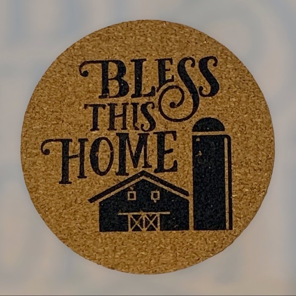 Cork Coaster Set Farmhouse Country Farm Phrases Natural Cork 4 Piece NEW - Picture 7 of 16